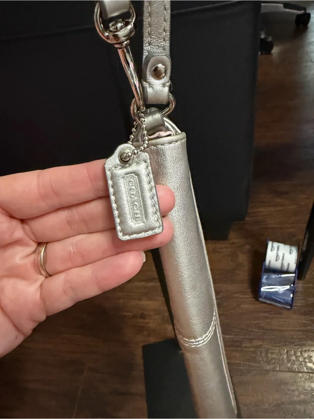 Coach Silver Metallic Leather Wristlet
